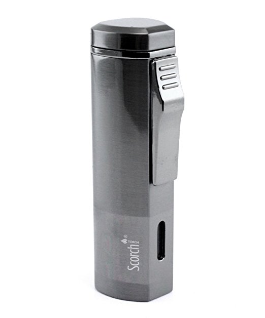 Scorch Torch Aficionado Easy Slide Switch Triple Jet Flame Butane Torch Cigarette Cigar Lighter w/Butane Window (Gunmetal)