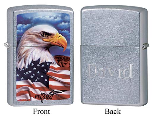 Personalized Zippo Mazzi American Eagle Street Chrome Lighter with Free Engraving